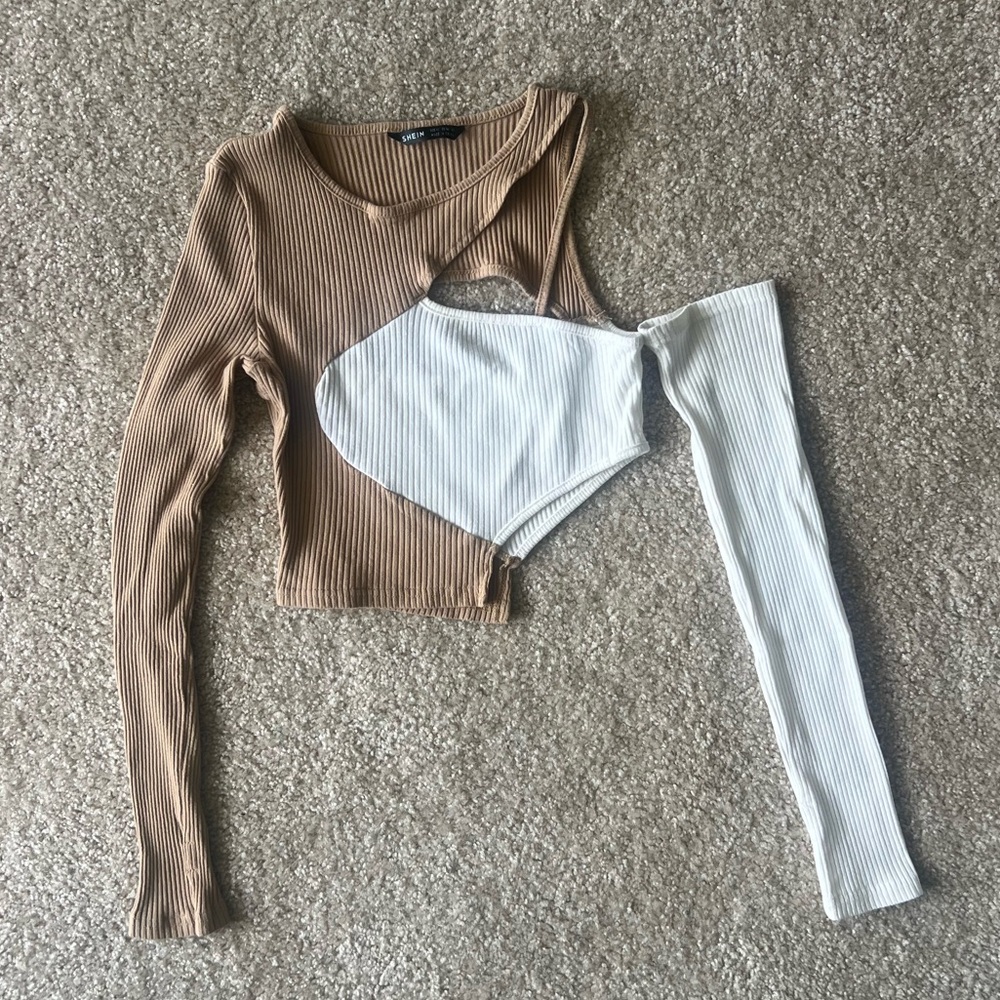 shein Two-Tone Ribbed Cutout Top